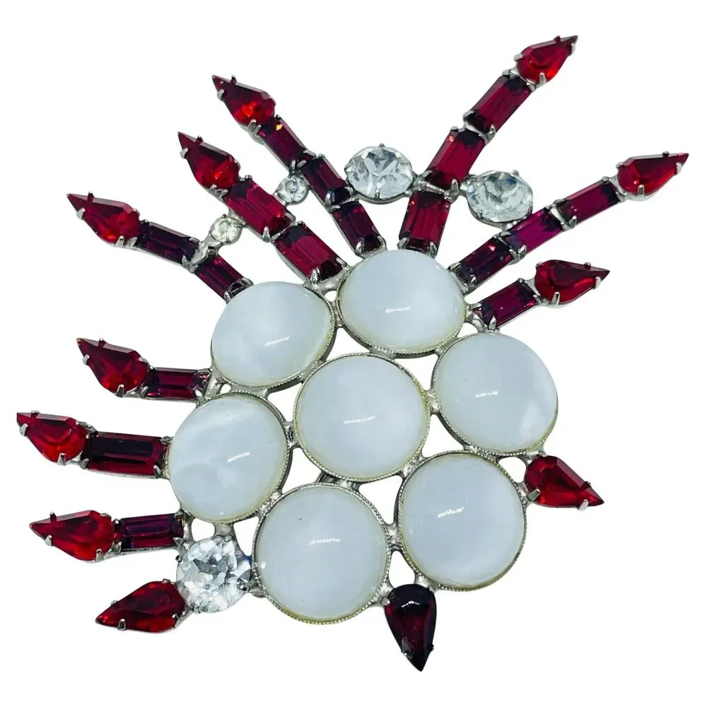 CZECHO SLOVAKIA signed vintage silver glass stones designer massive brooch